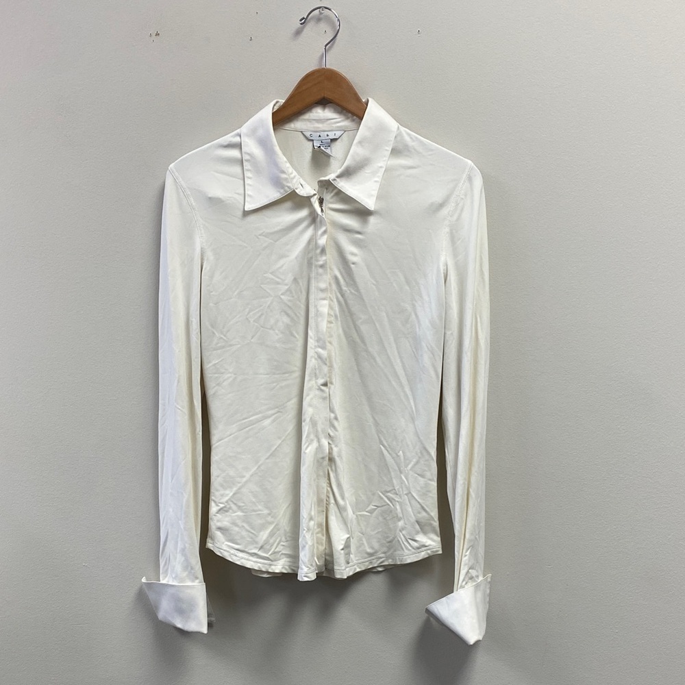 CAbi Cream Zip-Up Shirt Womens Large - Picture 7 of 9